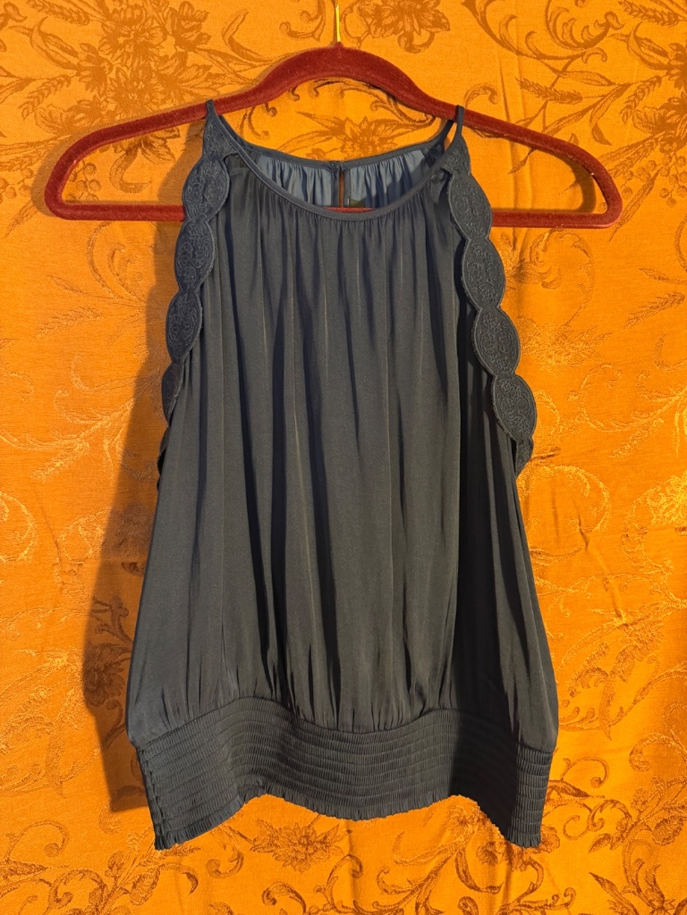 White House Black Market Navy Blue Sleeveless Crochet Trim Halter Sz 12
